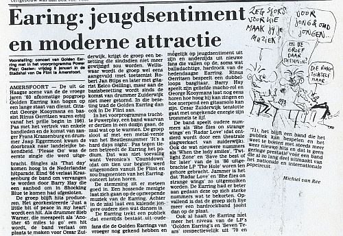 Golden Earring January 08, 1983 Amersfoort newspaper show review